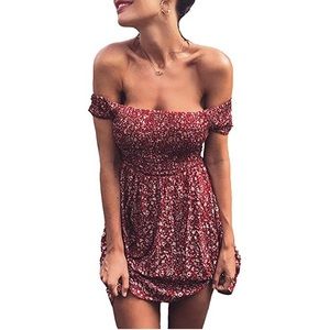 Floral Off Shoulder Smocked Strapless Mini Dress